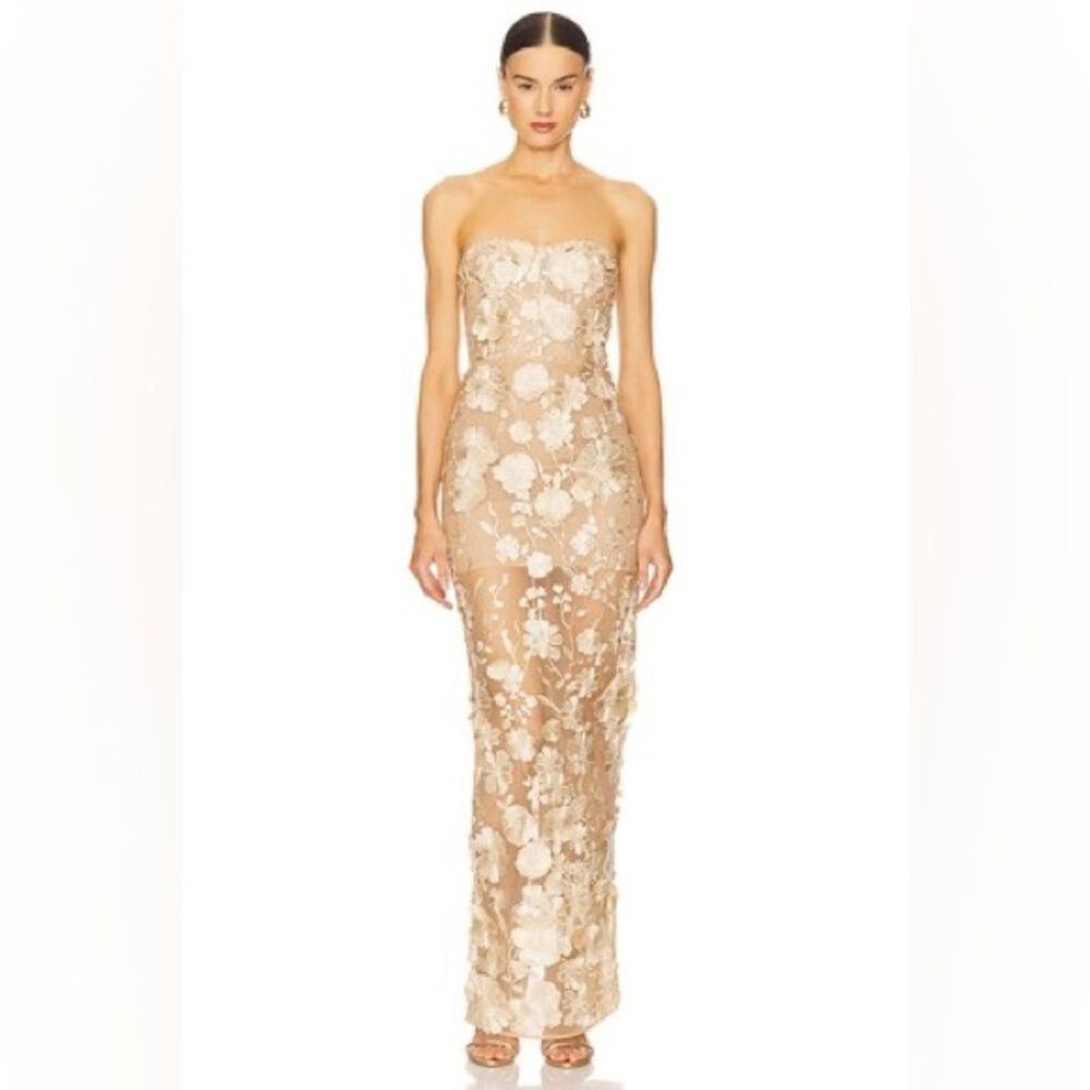 Bronx and Banco Strapless Floral Maxi Dress in Cream